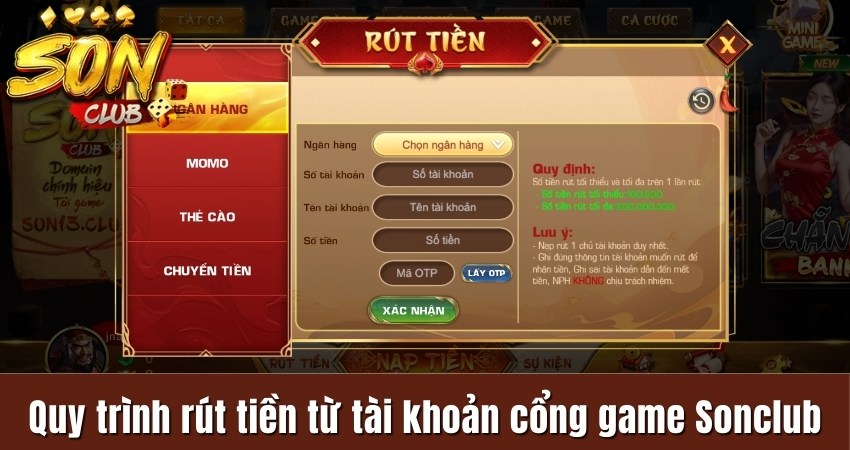 Quy trình rút tiền từ tài khoản cổng game Sonclub